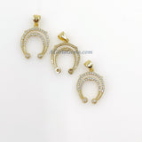Tiny CZ Pave Horseshoe Charms, Mini Crescent Moon in 18 K Gold or Black 15 x 18 mm, Double Horn Pendants