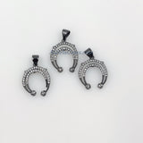 Tiny CZ Pave Horseshoe Charms, Mini Crescent Moon in 18 K Gold or Black 15 x 18 mm, Double Horn Pendants