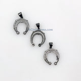 Tiny CZ Pave Horseshoe Charms, Mini Crescent Moon in 18 K Gold or Black 15 x 18 mm, Double Horn Pendants