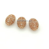 CZ Micro Pave Oval Egg Beads, AG 478, Lace Filigree 18 k Rose Gold Silver Black Lace Boho Cubic Zirconia Spacer