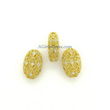 CZ Micro Pave Oval Egg Beads, AG 478, Lace Filigree 18 k Rose Gold Silver Black Lace Boho Cubic Zirconia Spacer