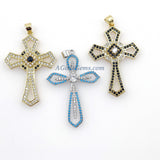 CZ Pave Gold Cross Charms, Silver Blue Turquoise Charms # 448, Black Pave Cross for Necklace