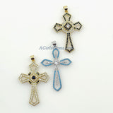 CZ Pave Gold Cross Charms, Silver Blue Turquoise Charms #448, Black Pave Cross for Necklace