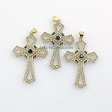 Large Cross Pendant, CZ Micro Paved Charms, Black Pave Clear CZ - Gold/Clear CZ