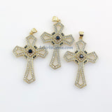 Large Cross Pendant, CZ Micro Paved Charms, Black Pave Clear CZ