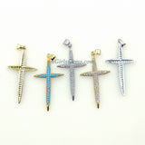 CZ Pave Gold Cross Charms, Silver Blue Turquoise Charms # 448, Black Pave Cross for Necklace