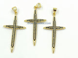 CZ Pave Gold Cross Charms, Silver Blue Turquoise Charms # 448, Black Pave Cross for Necklace - Gold/Black CZ