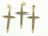 CZ Pave Gold Cross Charms, Silver Blue Turquoise Charms #448, Black Pave Cross for Necklace