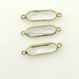 Crystal Clear Connector, 2 Pcs Bracelet Bar, Gold Glass Bezel Links for Bracelet