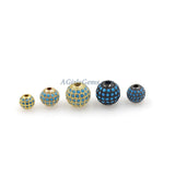 CZ Pave Turquoise Pave Round Balls, Blue Stone Gold Beads #465, Blue Cubic Zirconia Crystal Focal Silver Beads