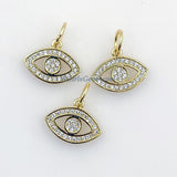 Gold Evil Eye Charm, 2 Pc CZ Micro Pave Black Evil Eyes Pendant, Rose 15 x 12 mm