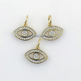 Gold Evil Eye Charm, 2 Pc CZ Micro Pave Black Evil Eyes Pendant, Rose 15 x 12 mm