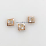 CZ Micro Pave Bead Cube Beads, Flat Square Beads, Rose Gold/Gold/Silver Big Hole Spacers