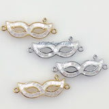 CZ Micro Pave Mardi Gras Connector, Gold Black Masquerade Shell New Orleans Mask Charms # 408, Necklace