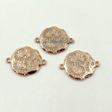 CZ Pave Om Connectors, Buddhist Ohm Yoga charms #436, 18 K Rose Gold Plated Ohm