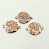 CZ Micro Pave Om Connectors, Buddhist Ohm Yoga charms, 18 K Rose Gold Plated Ohm and Hindus Aum Link pendants for Malas