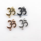 CZ Micro Pave Om Connectors, Buddhist Ohm Yoga charms, Black Pave and Plated Ohm and Hindus Aum for Bracelets/Malas
