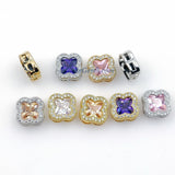 CZ Micro Pave Quatrefoil Connector, 12 mm Gold or Silver Plated Crystal Clover Bezel #479, Faceted Linking Charms for Chains