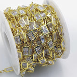 Genuine Cubic Zircon Chains, Rectangle Bezel Chains Silver CH #557, Gold Plated