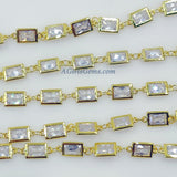 Genuine Cubic Zircon Chains, Rectangle Bezel Chains Silver CH #559, Gold Plated