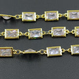 Genuine Cubic Zircon Chains, Rectangle Bezel Chains Silver CH #557, Gold Plated