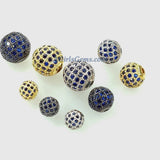 CZ Micro Pave Round Beads, 2 Pcs 6 mm/8 mm/10 Gold or Black Plated, Diamond Sapphire London Blue Color Focal