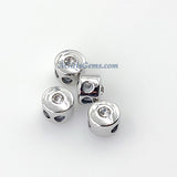 CZ Micro Pave Slider Beads, 5 Pcs Chain Silicon Stopper Bead 9 mm Bolo Necklaces Bracelets, High Quality Silver Plated