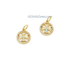 Tiny Opal Cross Charm, CZ Micro Paved Maltese Cross #386, Round Disc Fireman Charm in Cubic Zirconia - Gold