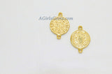 St. Benedict Medal Connectors, 3 Pcs Cross Rosary Centers, 18 K Gold Plated Cross Links; 15 x 21 mm