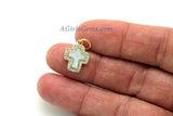 Cross Charm, CZ Micro Pave Gold Opal Religious Cross Beads, AG 394