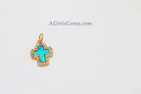 Cross Charm, CZ Micro Pave Gold Opal Religious Cross Beads, AG 394