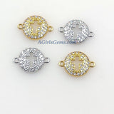 CZ Micro Pave Gold Cross Connector, 11 x 16 mm Cubic Zirconia Links #491, Silver Connectors