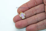 Cross Charm, CZ Micro Pave Gold Opal Religious Cross Beads, AG 394