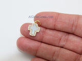 CZ Micro Pave Teardrop Charm, White Opal Black, Gold Pendants