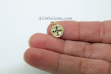 Maltese Cross Charms, 2 Pcs CZ Micro Black Pave Beads, 18 K Matte Gold Plated Round Disc Textured 10 x 12 mm