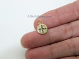 Maltese Cross Charms, 2 Pcs CZ Micro Black Pave Beads, 18 K Matte Gold Plated Round Disc Textured 10 x 12 mm
