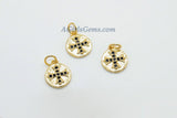 Maltese Cross Charms, 2 Pcs CZ Micro Black Pave Beads, 18 K Matte Gold Plated Round Disc Textured 10 x 12 mm