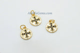 Maltese Cross Charms, 2 Pcs CZ Micro Black Pave Religious Beads, 18 K Matte Gold Plated Round Disc Textured 10 x 12 mm