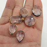 Gold Crystal Soldered Pendants, Faceted Glass French Chandelier Jewelry Supplies, Black Charms