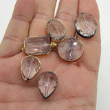 Crystal Beads, 2 Pcs Clear Chandelier Square Rectangle Soldered Bead Charms, Black Gold Necklace