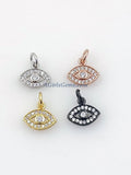 Evil Eye Charm, 2 Pcs CZ Micro Pave Rose Evil Eyes Pendant, 15 x 12 mm Gold