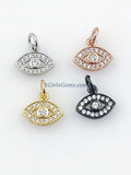 Evil Eye Charm, 2 Pcs CZ Micro Pave Rose Evil Eyes Pendant, 15 x 12 mm Gold