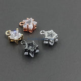 Star Charms CZ Solitaire - 3 Pcs - Tiny Star Dangles, 8 x 10 mm Cubic Zircons, Black/Silver/Rose/Gold Pave Crystal Earring Findings/Choker