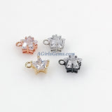 Silver Star Charms, CZ Solitaire Starburst Dangles, 8 x 10 mm Cubic Zircons