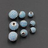 CZ Micro Pave Turquoise Pave Round Balls, Silver Rhodium Plated 8 mm #2677, 10 mm Stone Beads Blue Zircons Crystal Focal Beads