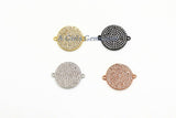 CZ Micro Pave Round Disc Pendant, 18 k Gold 10 mm Connectors Circle, Silver Clear Cubic Zirconia Earring Components