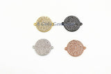 CZ Micro Pave Round Disc Pendant, 18 k Gold/Silver/Black 10 mm Connectors Circle, Clear Cubic Zirconia Earring Components