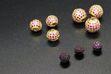 CZ Micro Pave Beads, Gold or Black with Pink Fushia CZ Round Cubic Zirconia Diamond Pave Beads 6.8.10 mm Red/Black Pelicans CZ Bead Spacers