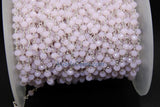 Pink Rosary Chain, 4 mm Pink Chalcedony Crystal Bead CH #435, Rondelle Beaded Chain