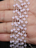 Pink Rosary Chain, 4 mm Pink Chalcedony Crystal Bead CH #435, Rondelle Beaded Chain